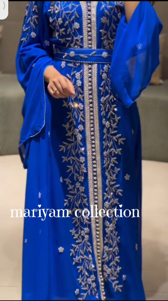 Party wear kaftan with silver crystal handwork