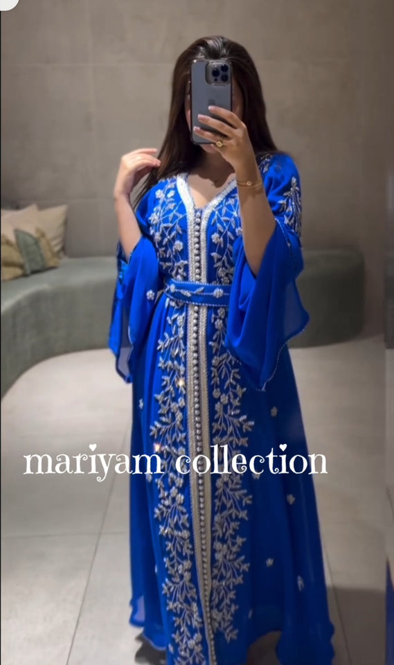 Party wear kaftan with silver crystal handwork