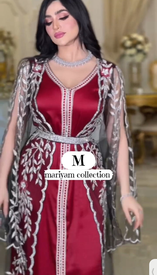 Designer satin kaftan with luxury embroidery work