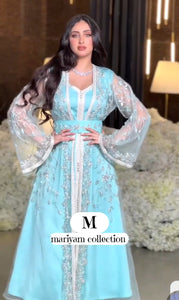 modern Arabian Kaftan with silver Crystal HandWork