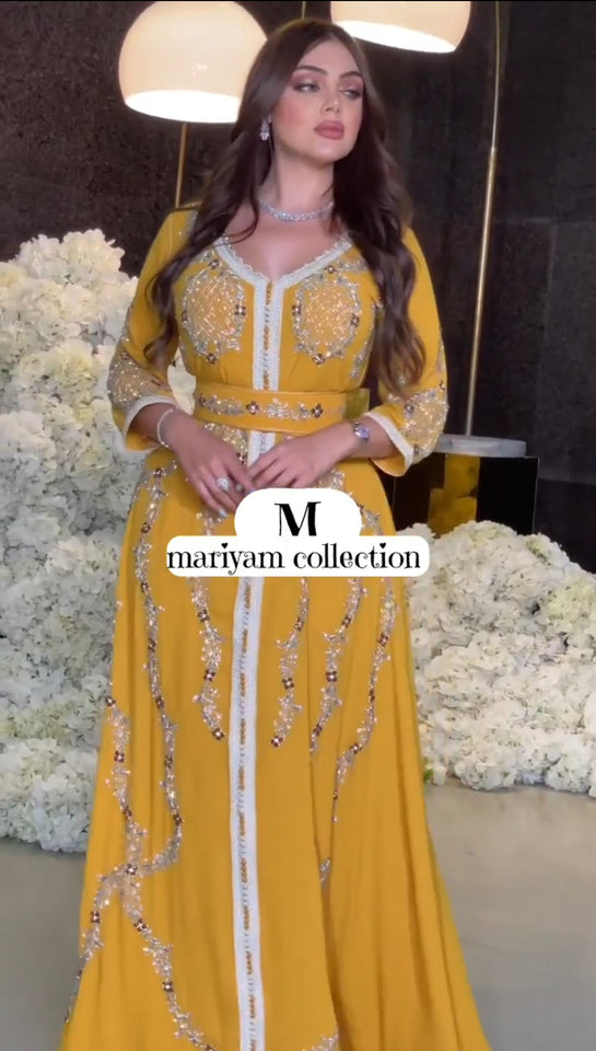 Embroidered luxurious Caftan with silver hand embroidery