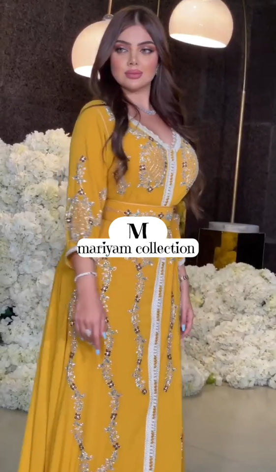 Embroidered luxurious Caftan with silver hand embroidery