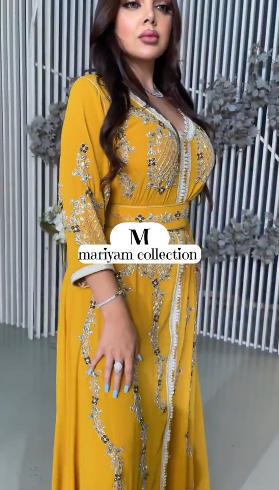 Embroidered luxurious Caftan with silver hand embroidery