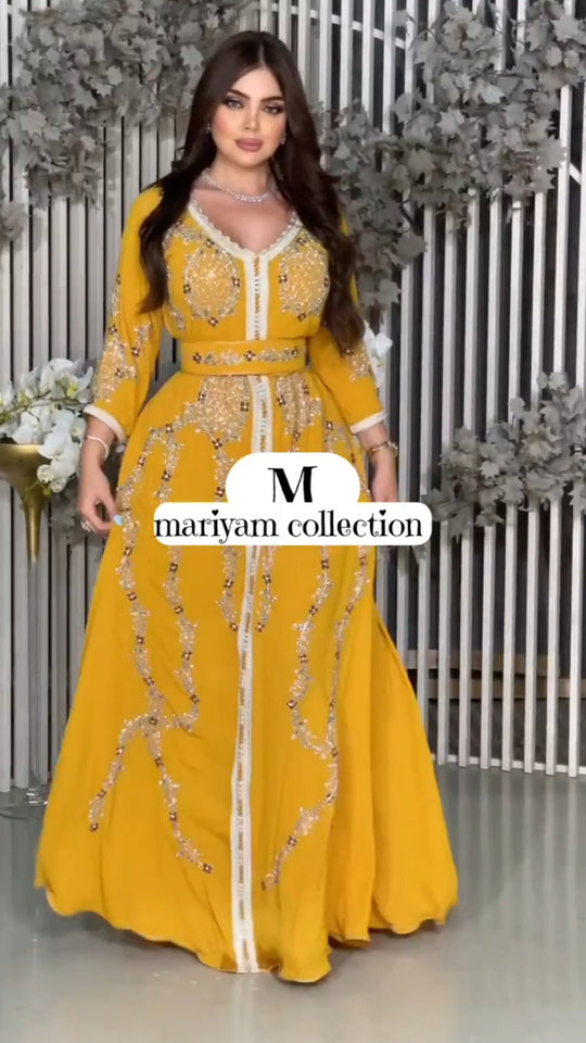 Embroidered luxurious Caftan with silver hand embroidery