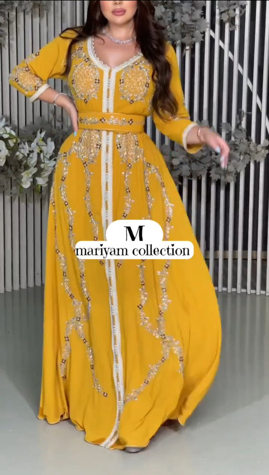 Embroidered luxurious Caftan with silver hand embroidery
